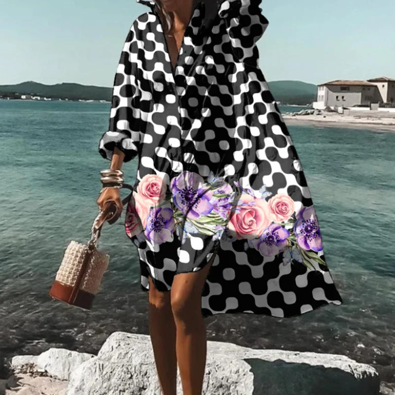 Contrast Geometric Floral Print Midi Dress
