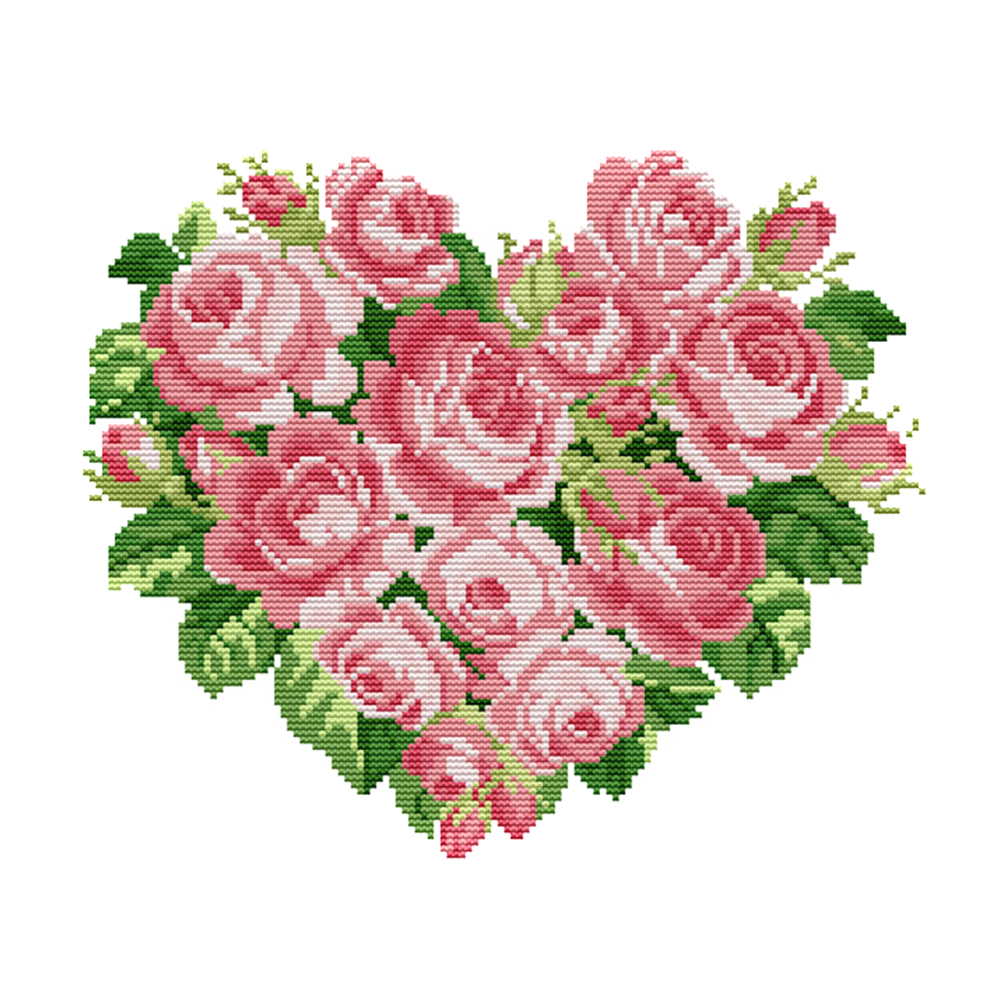 

Rose Heart - 14CT Stamped Cross Stitch - 32*28CM, 501 Original