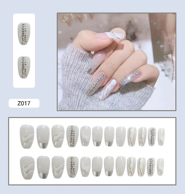24pcs/box press on nails coffin Halo dyeing gold pink Diamond inlay Manicure patch false nails with glue for girls free shipping-Nail Inspo