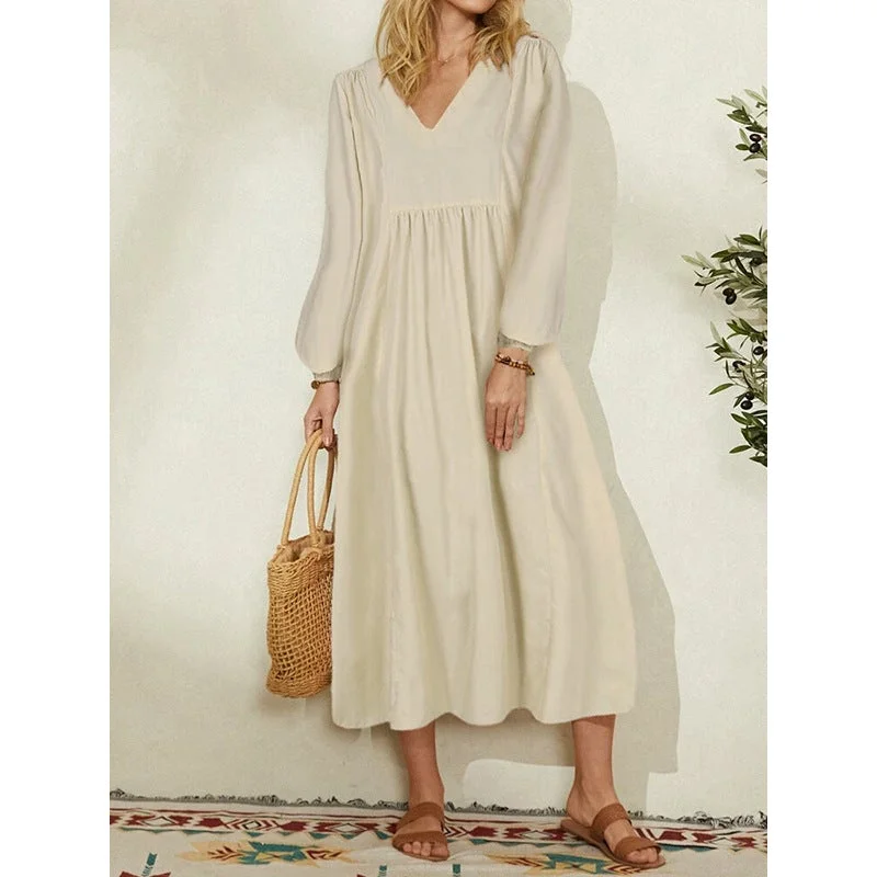 Fashion Women's Cotton Loose Lantern Sleeve Dress | EGEMISS