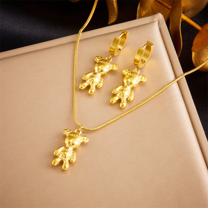 Fashion Women Biggy Animal Cartoon Bear Stainless Steel Electroplating Jewelry Sets