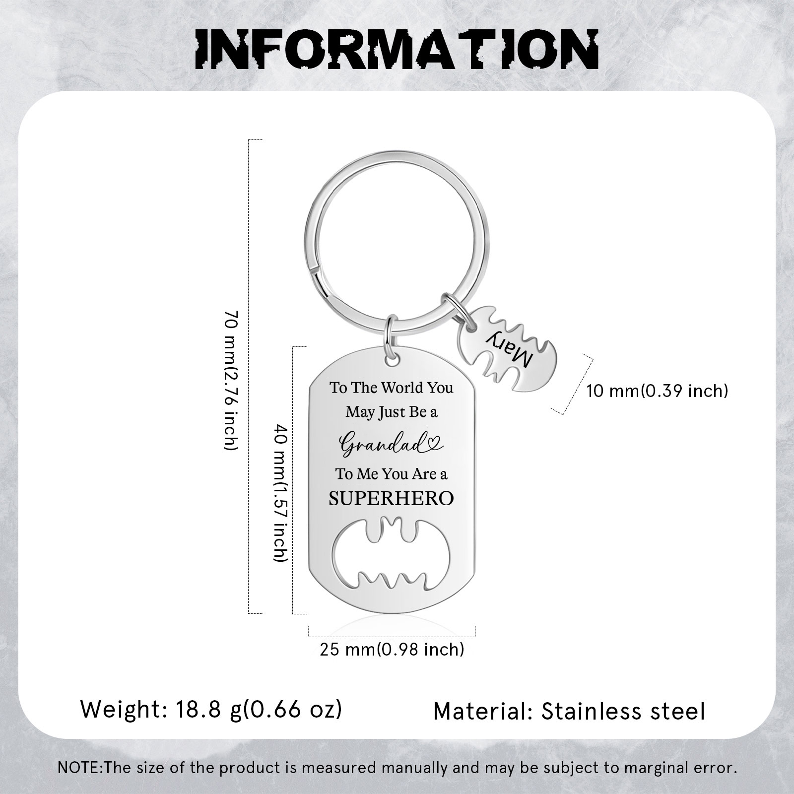 You Are A Superhero Keychain Personalised 1 Name Bat Keychain Engraved Gift for Dad/Grandpa/Grandad/Mom/Mum-Jessemade AU