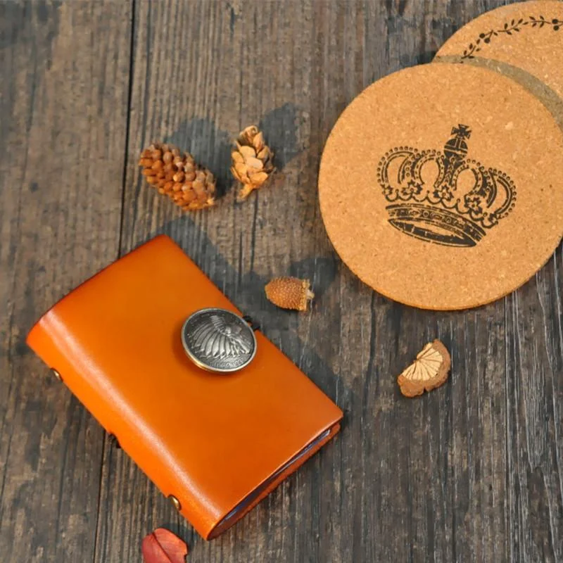 Original leather small card bag, retro vegetable tanned leather Indian head multi-card bag