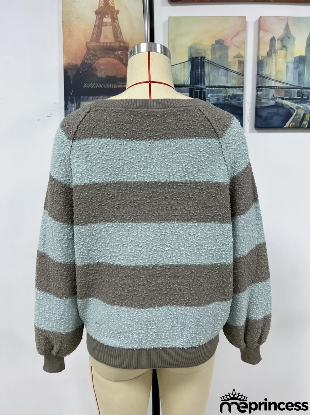 Winter women's Patchwork striped knitting shirt pullover loose sweater women