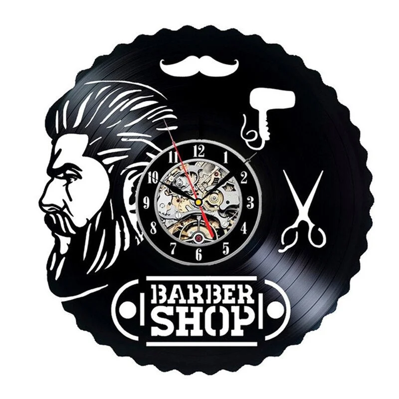 Barber Shop Wall Clock Modern Barbershop Decoration Vinyl Record Wall Clock Hanging Hairdresser Wall Watch for Barber Salon
