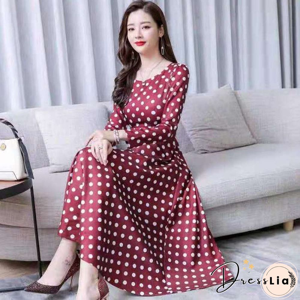Fashion Dresses Plus Size 3XL Middle Aged Women Spring Autumn Dress New Casual Printed Long Sleeve Maxi Vestidos