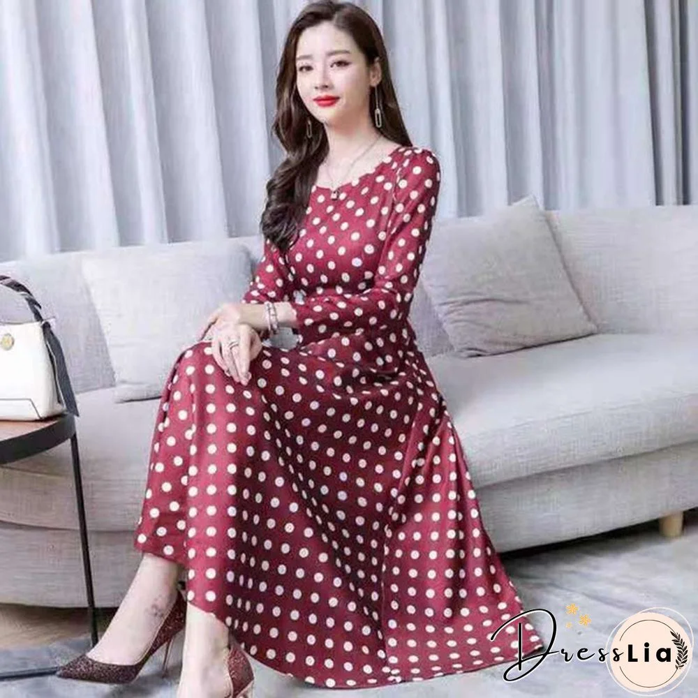 Fashion Dresses Plus Size 3XL Middle Aged Women Spring Autumn Dress New Casual Printed Long Sleeve Maxi Vestidos