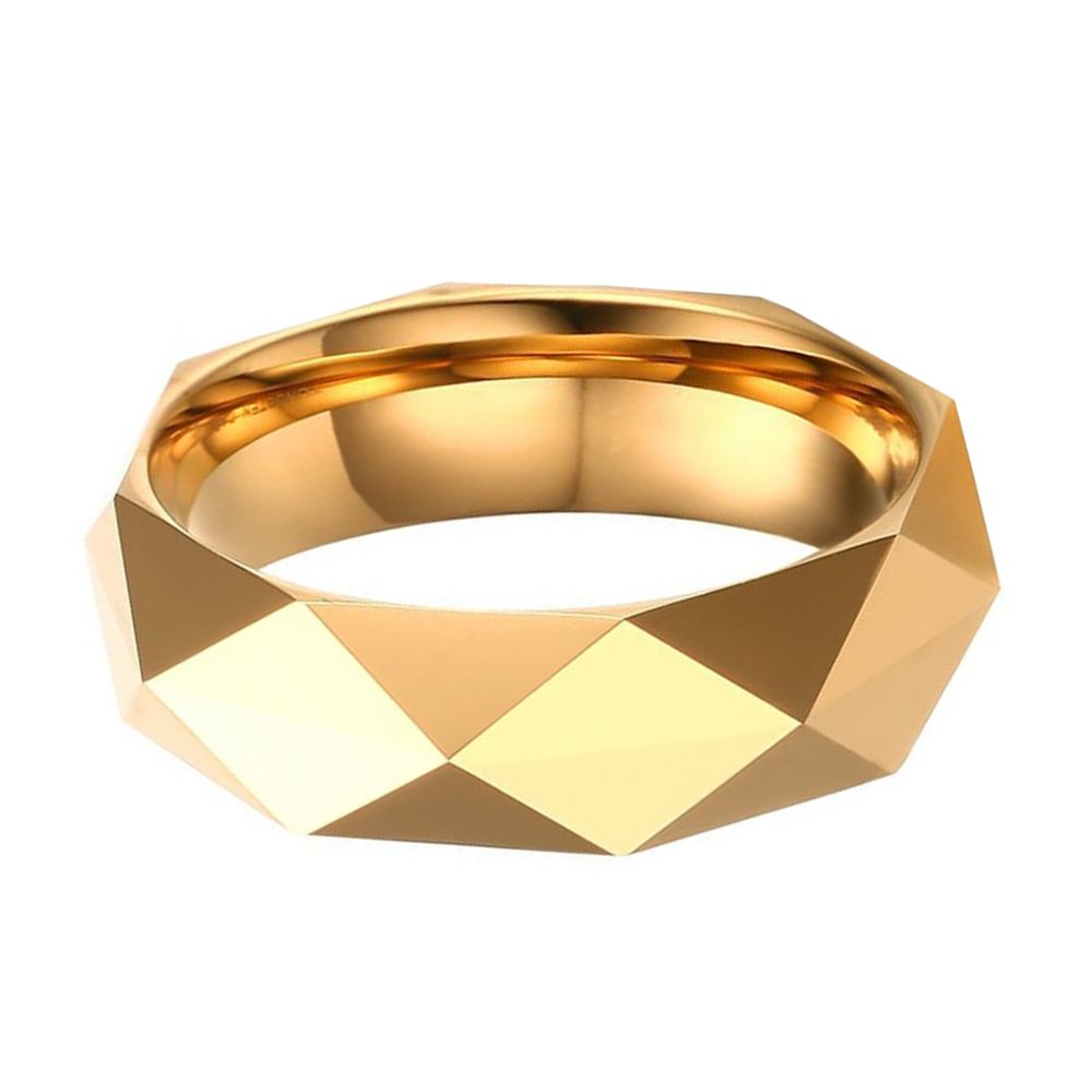 6MM Gold Three Dimensional Multi Faceted Tungsten Ring Couples Wedding Band