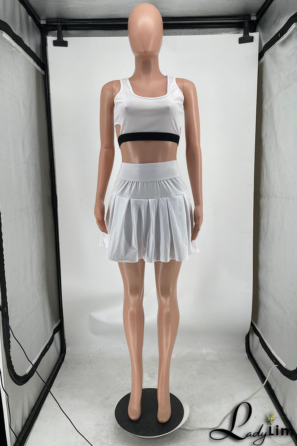 Black Sportswear Solid Split Joint U Neck Sleeveless Two Pieces