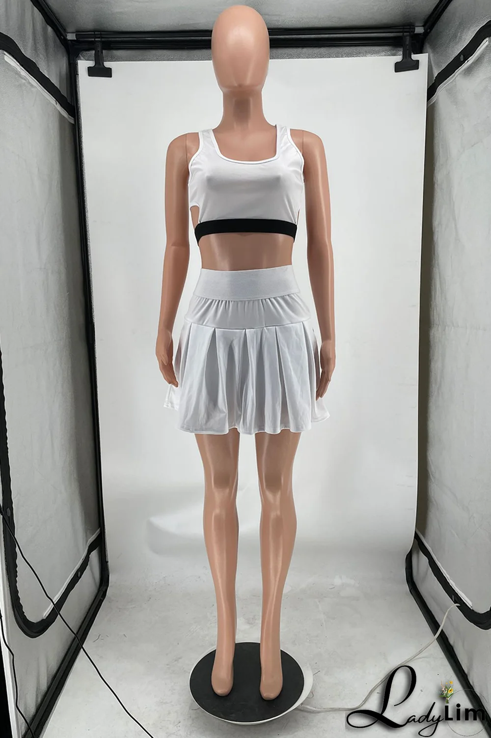 Black Sportswear Solid Split Joint U Neck Sleeveless Two Pieces