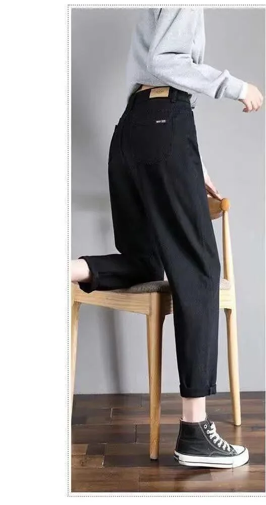 Women Jeans Harem Ankle-length High Waist Cuffs Retro Trendy Streetwear Korean Style Hip-hop All-match Female Trousers Casual