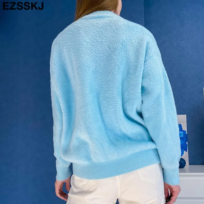 autumn winter oversize thick mink cashmere sweater poullovers women batwing sleeve 2021 female casual warm fur sweater jumper