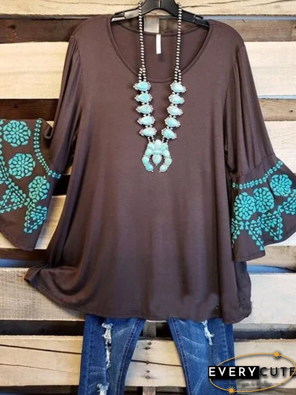 Geometric Shift Long Sleeve Casual Tops