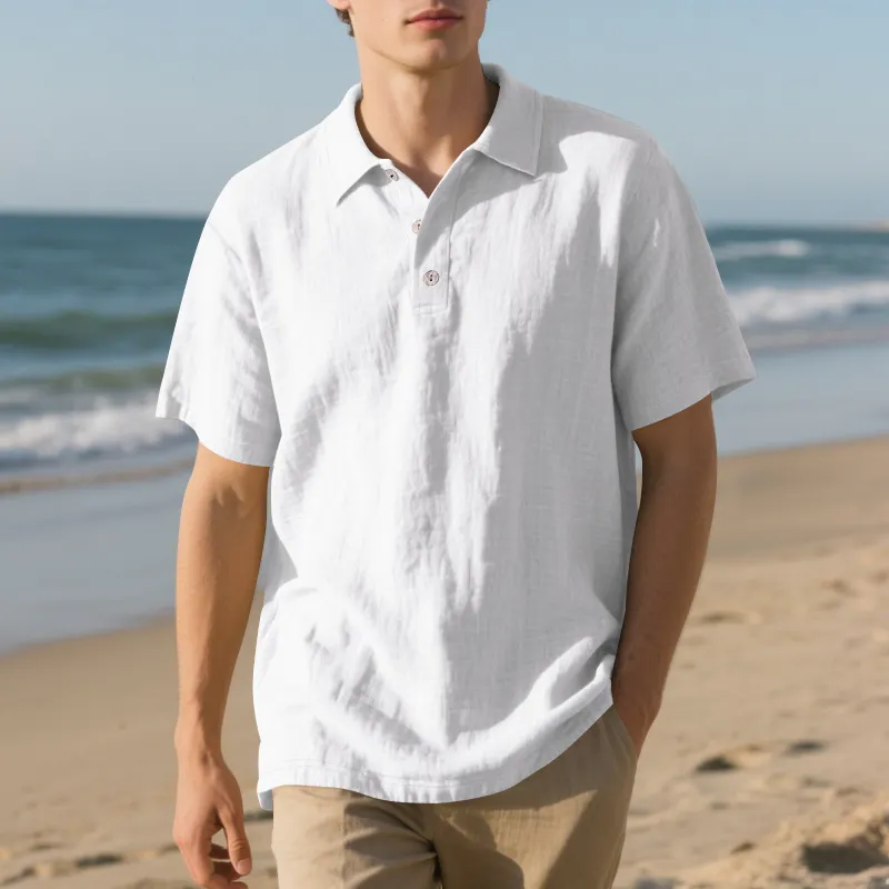 2026 New Men's Short-Sleeve Linen Polo Shirt &mdash; Loose-Fit, Casual, With Turn-Down Collar-INSPIREUSE