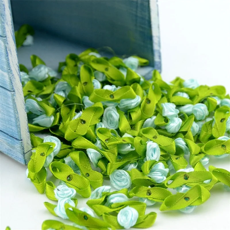 100pcs Mini Satin Ribbon Flower Silk Rose head Ribbon DIY Wedding Bow Appliques Craft Sewing Clothing Accessories  Decoration