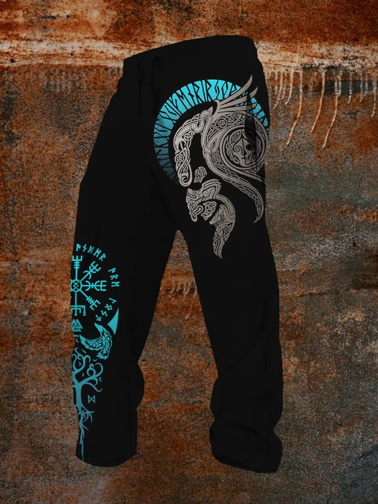 BrosWear Men's Viking Vegvisir & Loki Graphic Casual Sweatpants