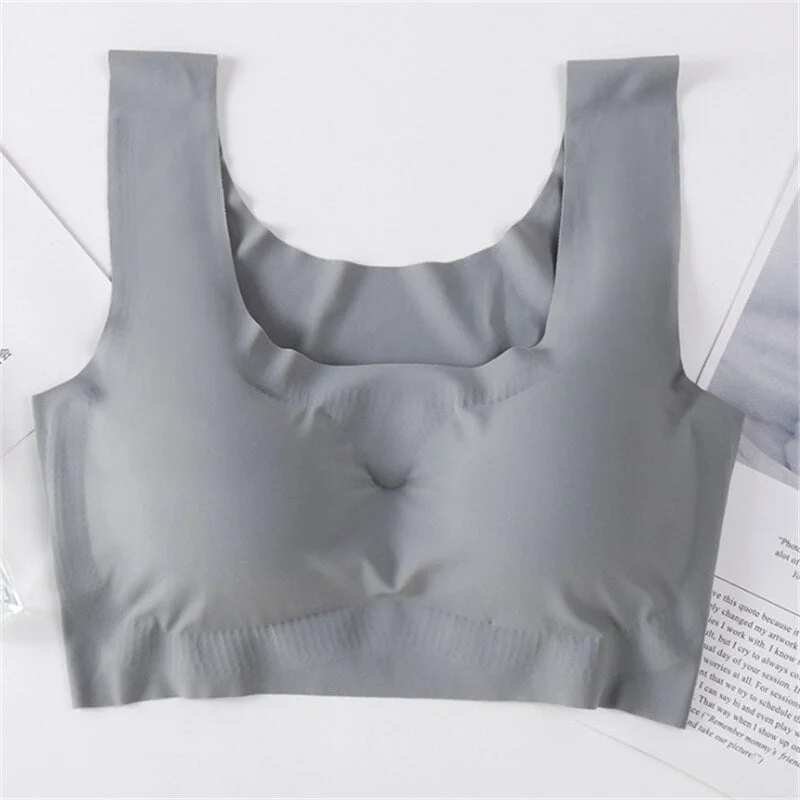 Silk Vest Bra Women Thin Push Up Seamless Underwear Soft  Ice Silk Comfortable Sleep Top With Chest Padded топ женский Bralette