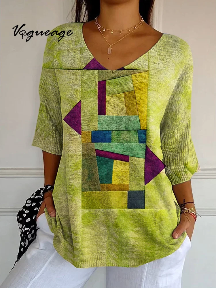 Simple Geometric Pattern Stitching Knitted Sweater