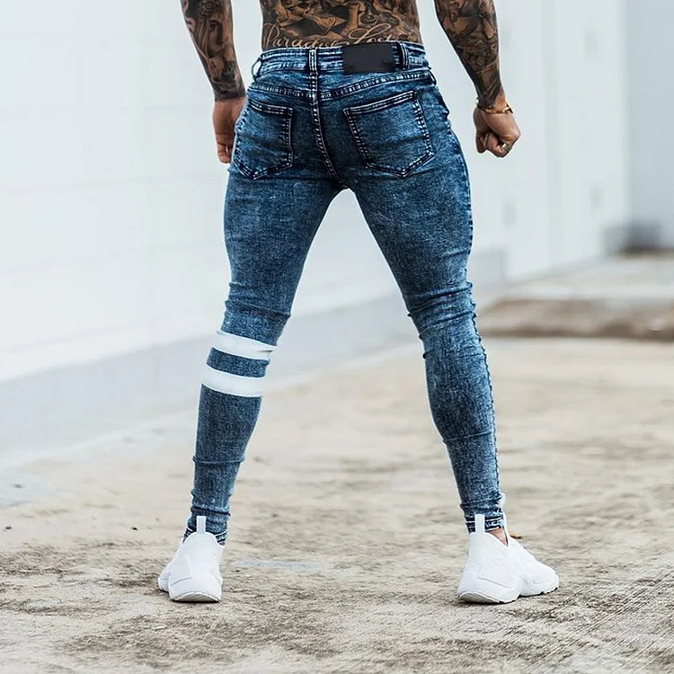 Denim Ripped Print Foot Pants