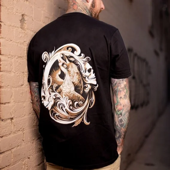 Eagle And Skeleton Printed Men's T-shirt -  