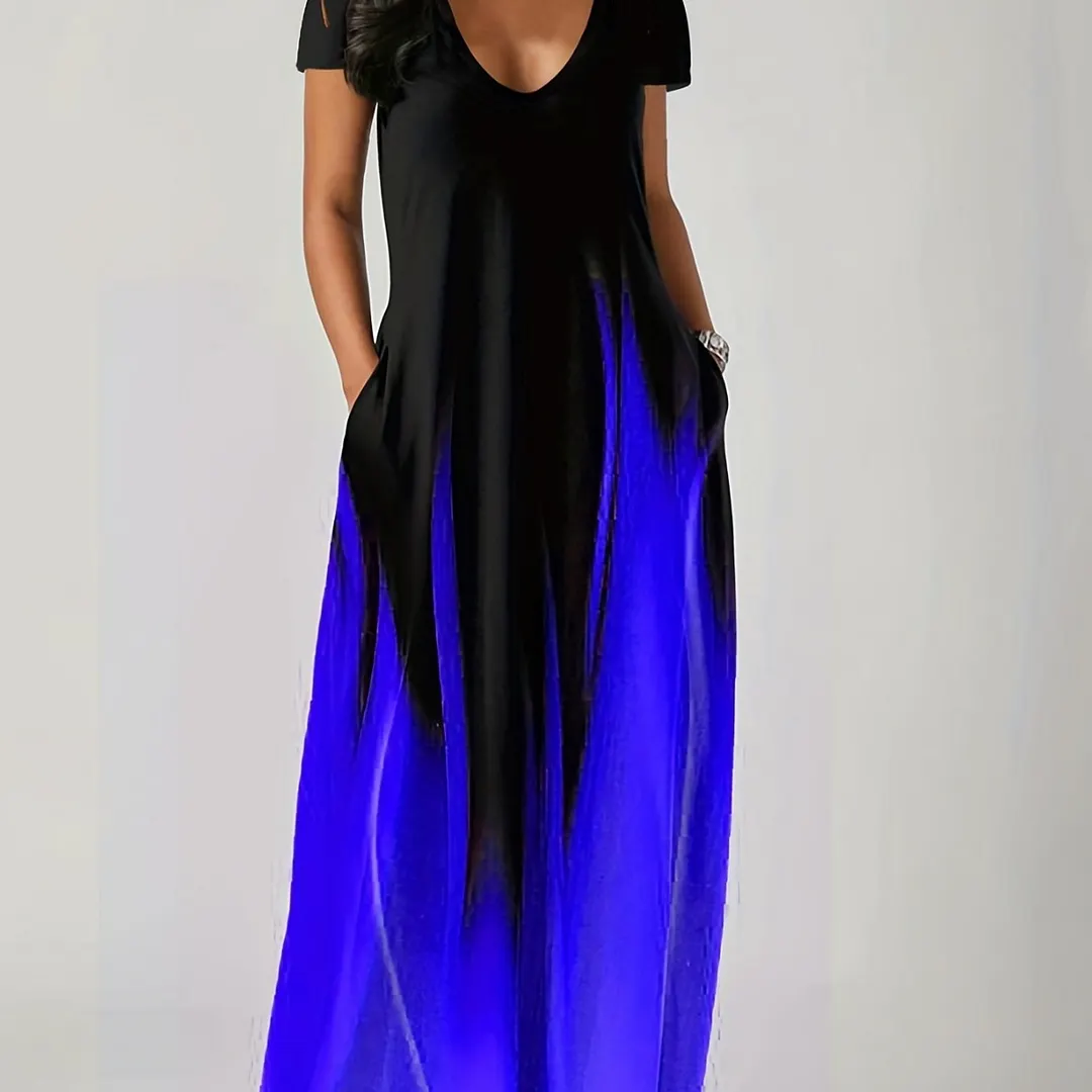 Churchf Churchf Summer Loose Print Casual Sexy Women's Dress Long Skirt Pocket Long Style Even