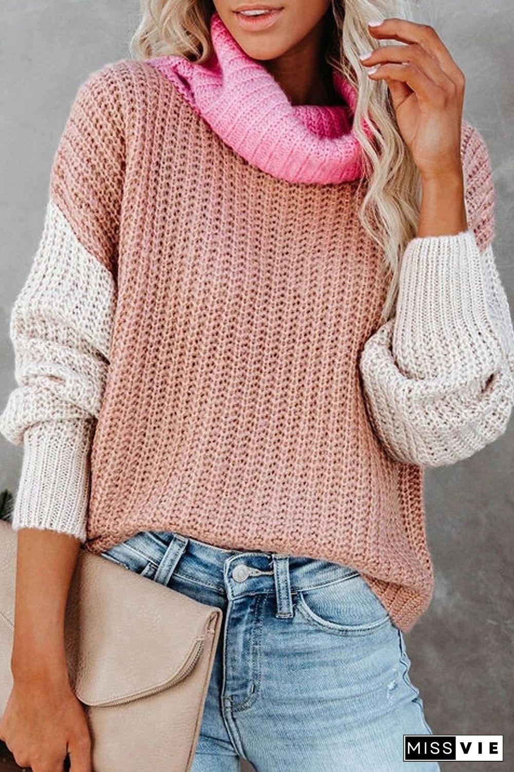 Turtleneck Color Block Casual Sweater