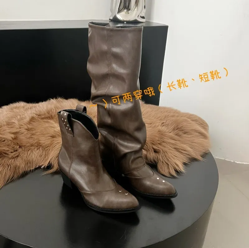 Churchf Churchf Pile Pile Long Boots Women's Western Boots Thick Heel But Knee Belt Buckle Pants Boots