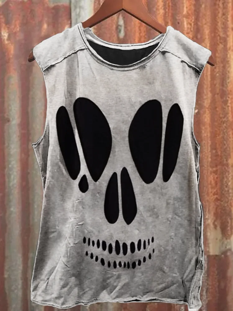 Comstylish Men's Vintage Halloween Skull Cut Out Tank Top
