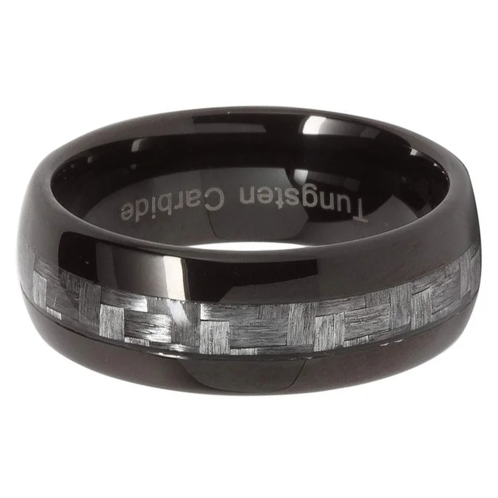 6MM 8MM Men Women Black Tungsten Matching Gray Carbon Fiber Inlay Couple Wedding Bands