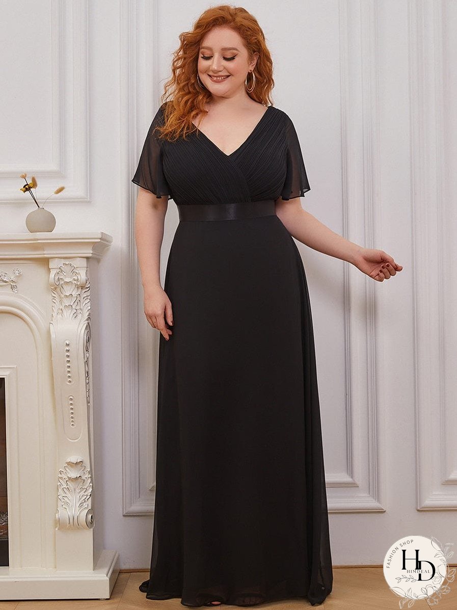 Elegant Double V-Neck Ruffled Padded Evening Gowns