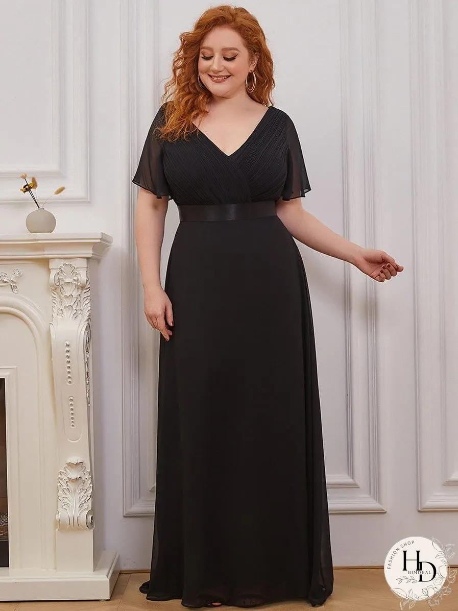 Elegant Double V-Neck Ruffled Padded Evening Gowns