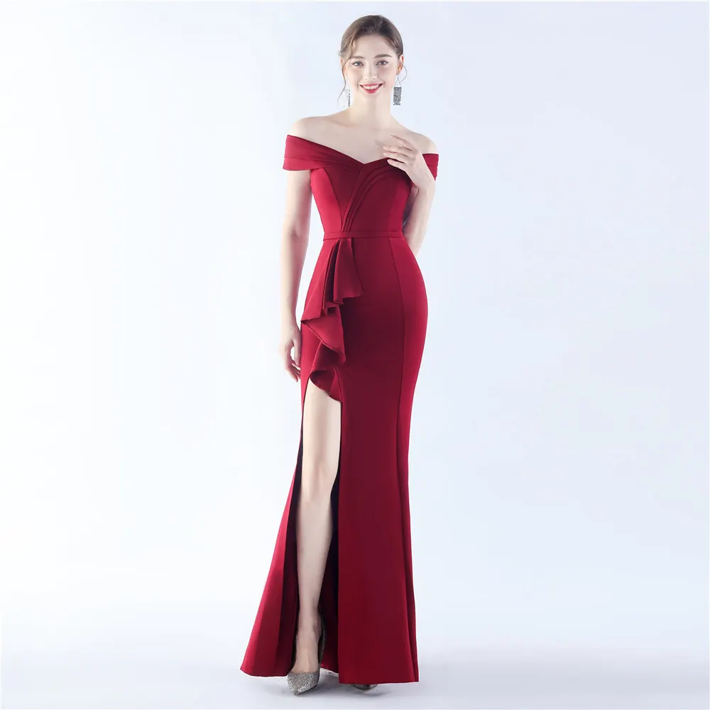 Classic Satin Off Shoulder Long Evening Dress - Elegant & Timeless - Ootddress