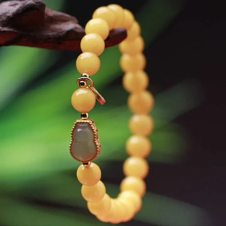 Jade Gourd Natural Amber Bead Luck Harmony Bracelet