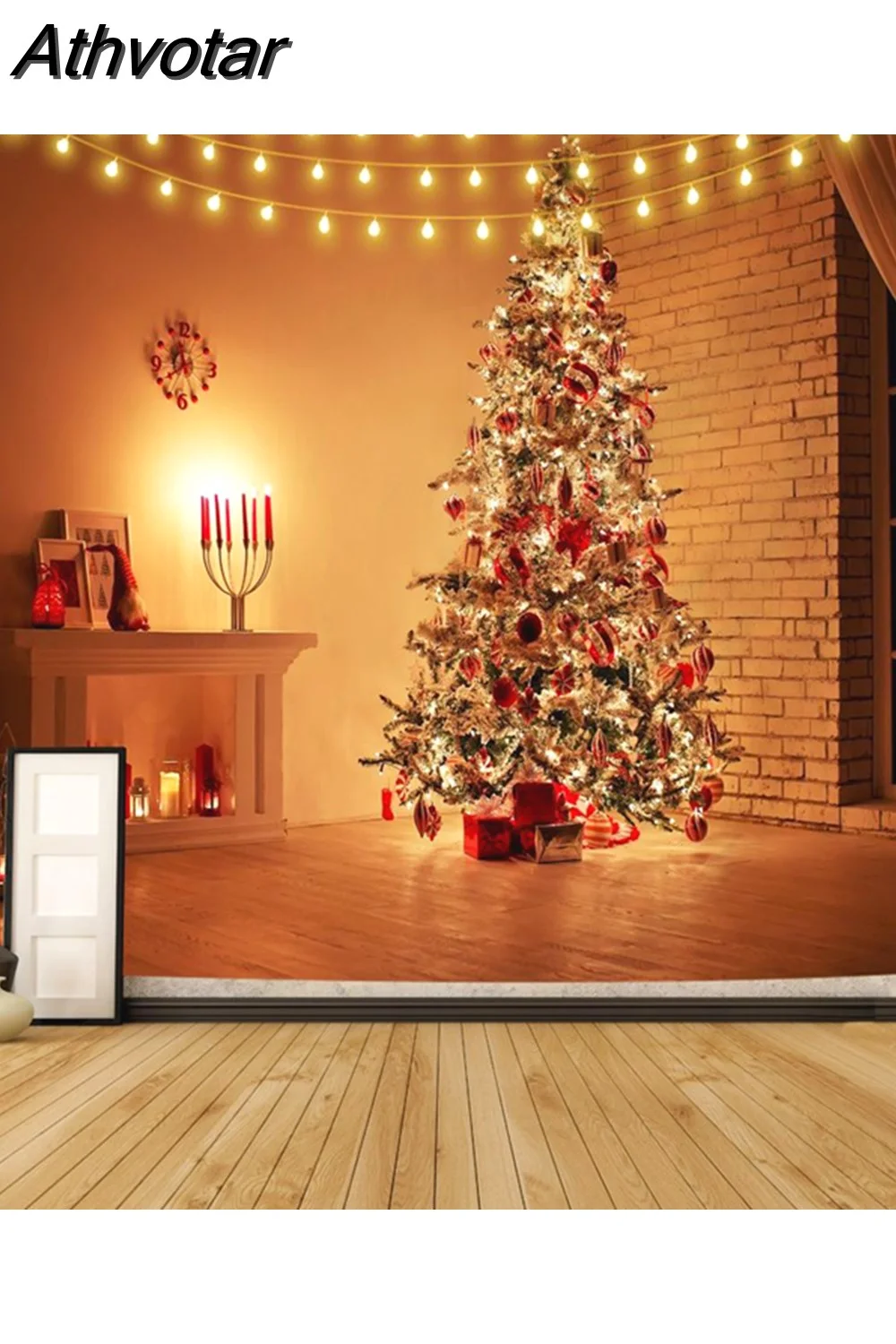 Athvotar Happy New Year Tapestry Christmas Fireplace Wall Hanging Cloth Home Background Bedroom Bedside Decorative Xmas Tree Tapiz