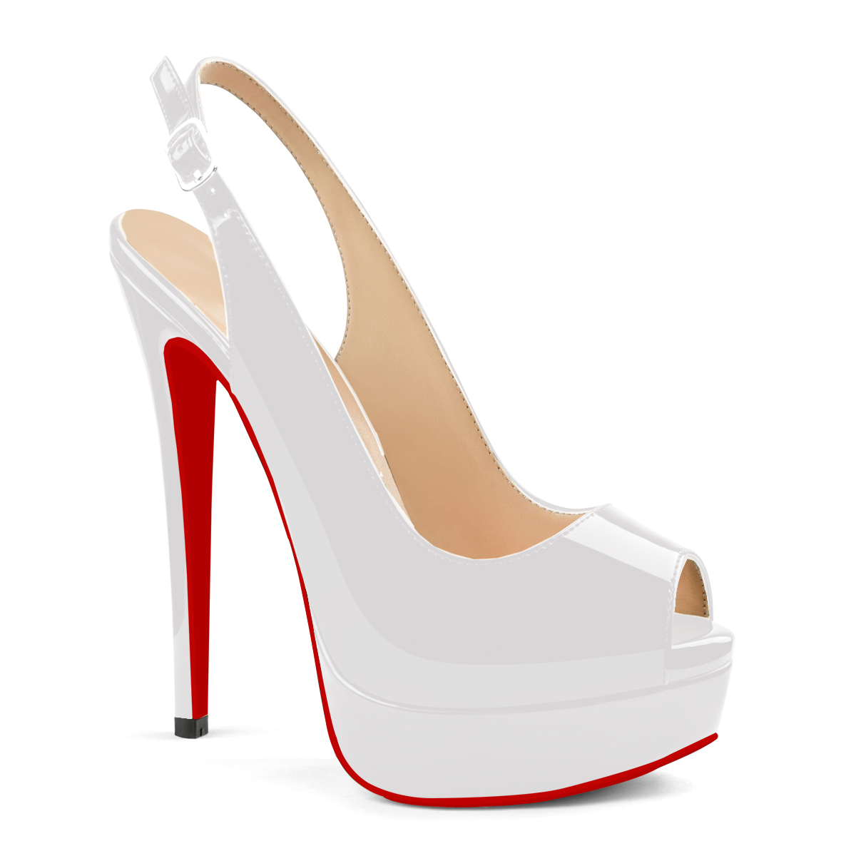 150mm Red Bottom Slingback High Heels Open Toe Platform Strap Pumps Sandals-MERUMOTE