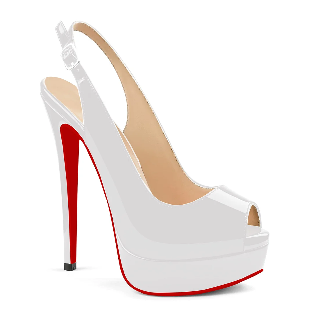 150mm Red Bottom Slingback High Heels Open Toe Platform Strap Pumps Sandals-MERUMOTE