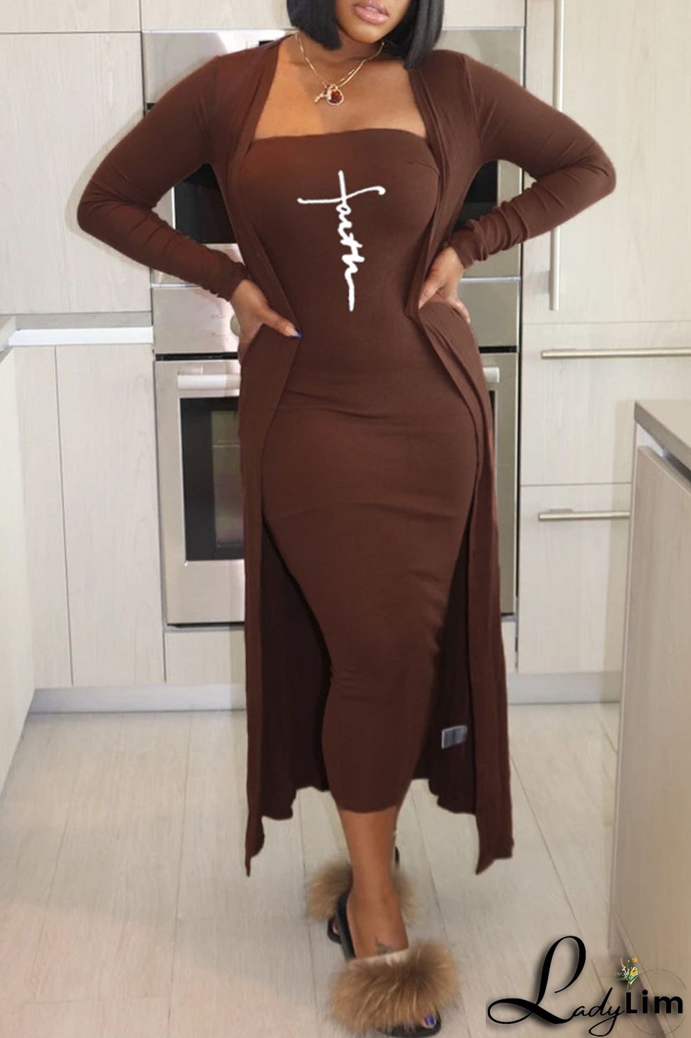 Pink Fashion Casual Print Basic Long Sleeve Two Pieces