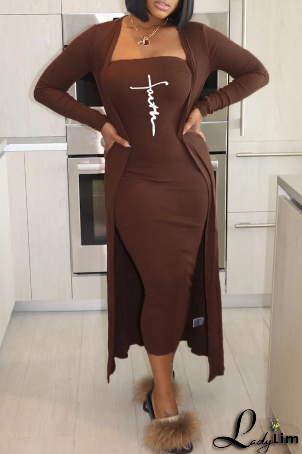 Pink Fashion Casual Print Basic Long Sleeve Two Pieces