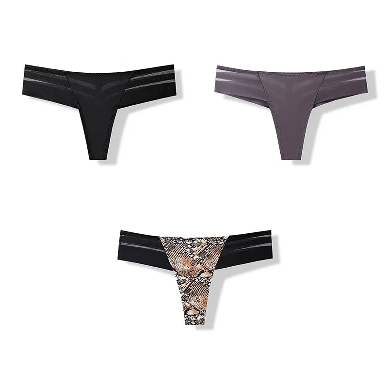 3 pcs Women's Panties Underwear Thongs Sexy Lingerie Seamless Sports Female Tanga For Woman Ice Silk Seamless Panties For Women