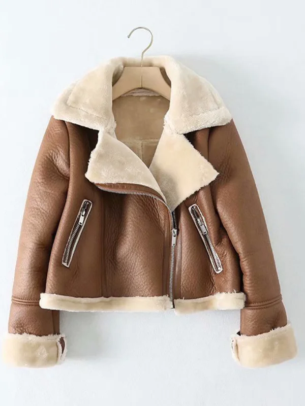 New women's street fashion motorcycle short fur coat Flusfy