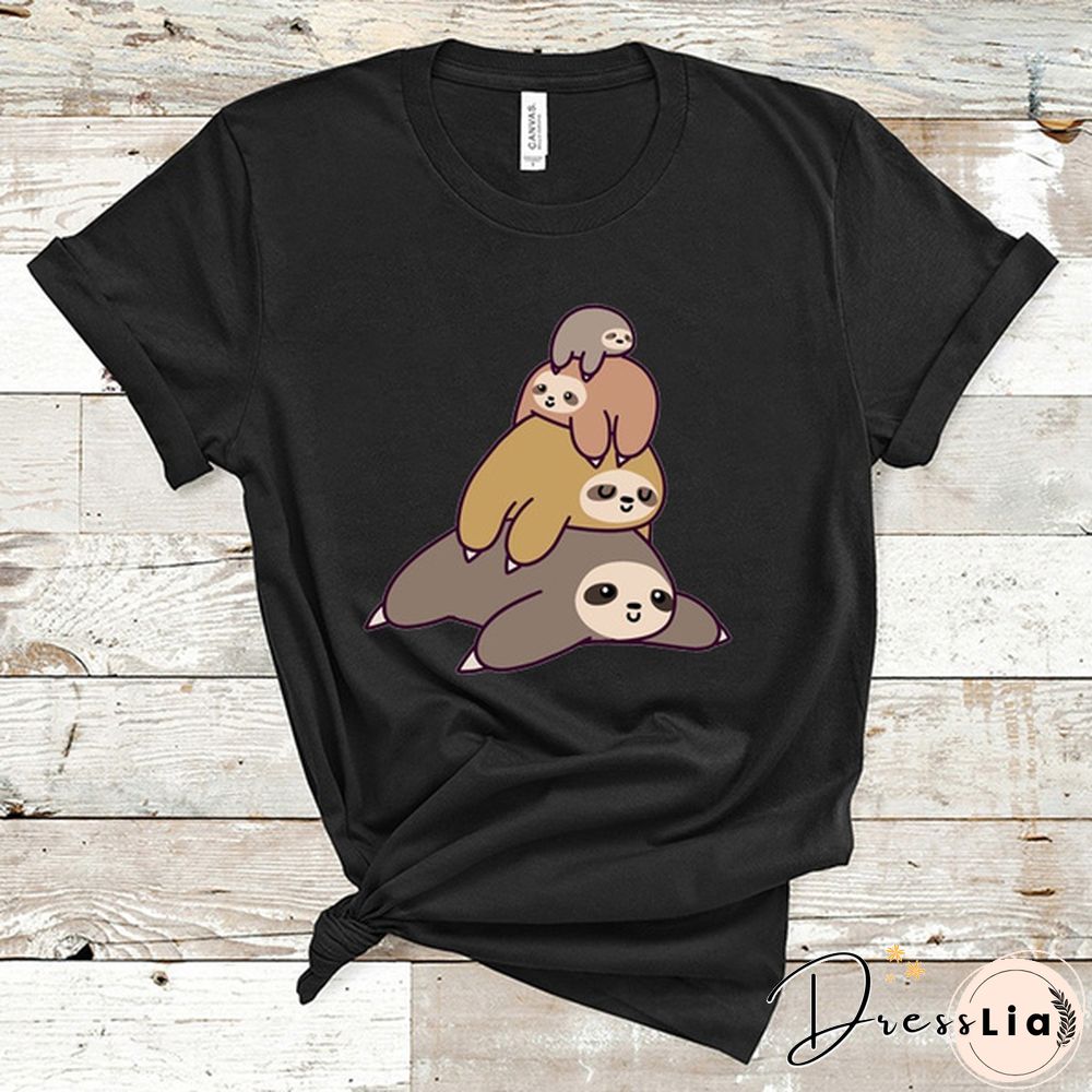 Funny sloth graphic print short sleeve Round-neck t-shirt fashion women men summer casual