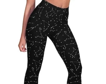 pornhint Pornhint Cute Constellation Leggings - Starry Sky Pattern Capri Leggings - Galaxy Loungewear - Leggings For Girls / Women - Gift for Astronomy Lovers