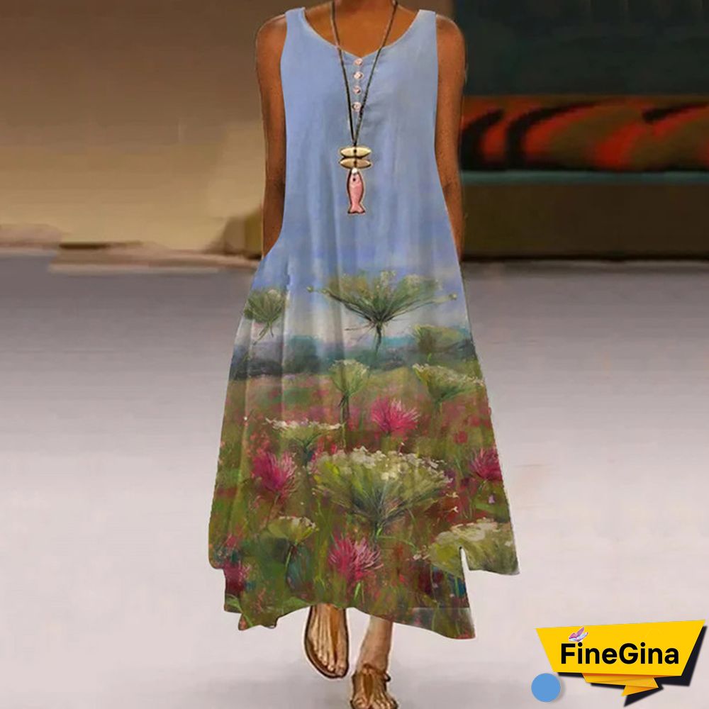 Printed Flower Sleeveless Dress Girl