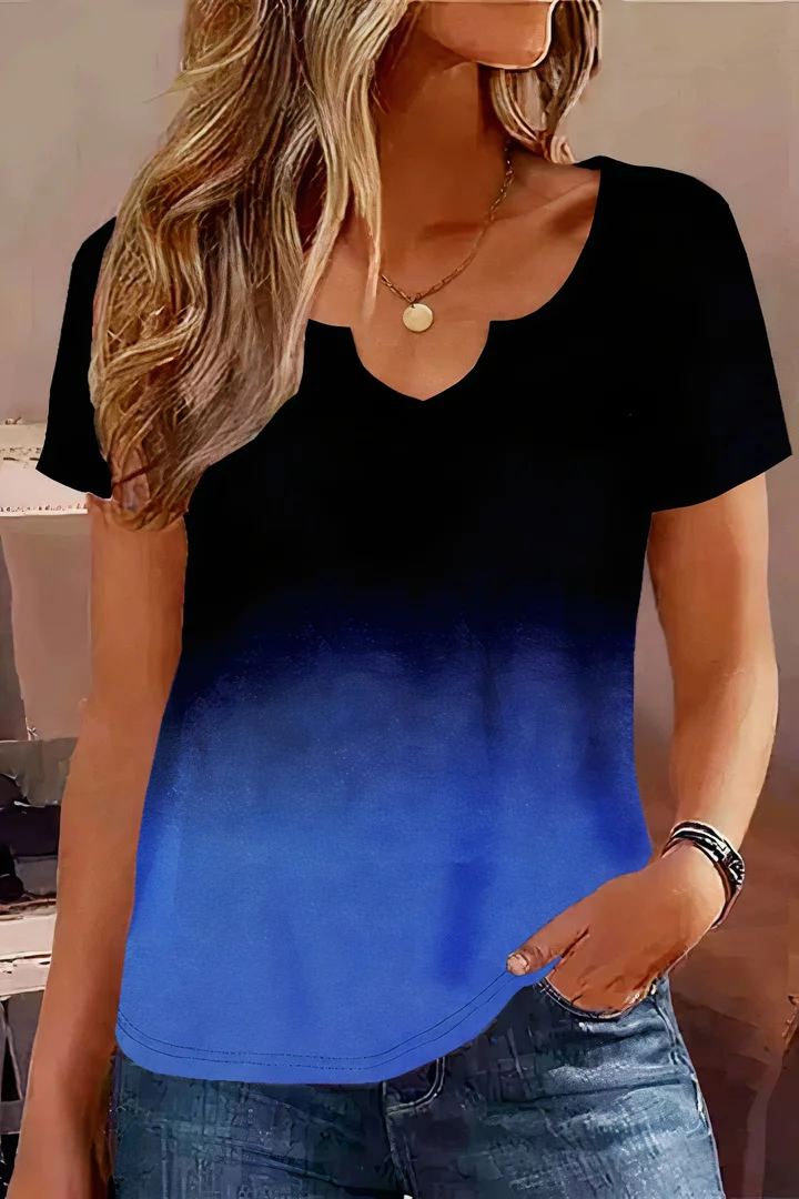 Ombre Notched Neck T-Shirt