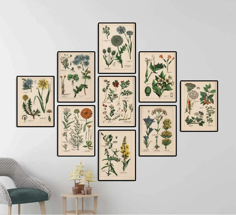 Herb Vintage Poster Herbs Flower Manuscript Russian Study Living Room Canvas Hanging Painting Canvas Wall Art Decor Art