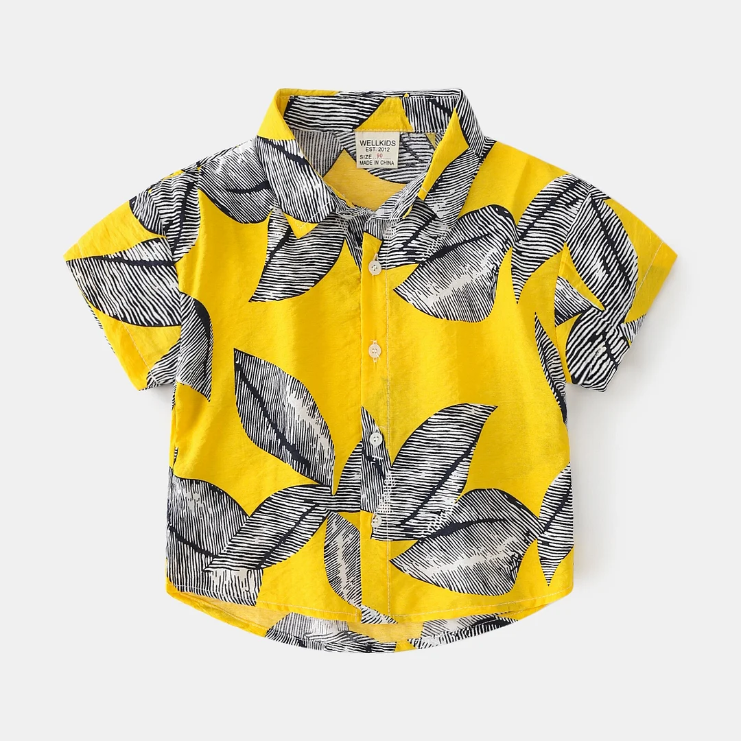 2-7T Toddler Kid Baby Boy Girls Clothes Short Sleeve Floral Shirt Boho Beach Print Party Gentleman Summer Vacation Boys Shirt