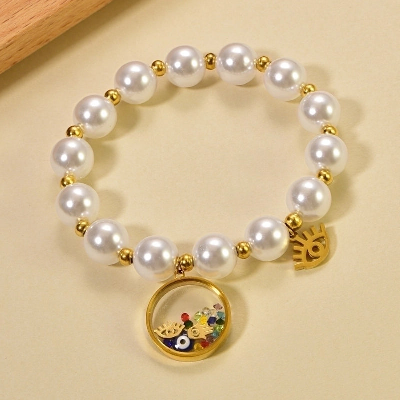 Novelty Minimalist Classic Style Devil's Eye Palm Red Heart 304 Stainless Steel 18K Gold Plated Zircon  Bracelets In Bulk