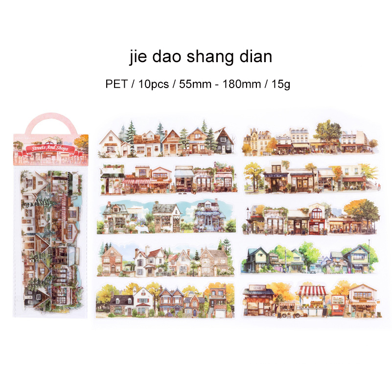 PET Sticker - Natural Scenery Series Vintage Flower Sea Building Landscape 