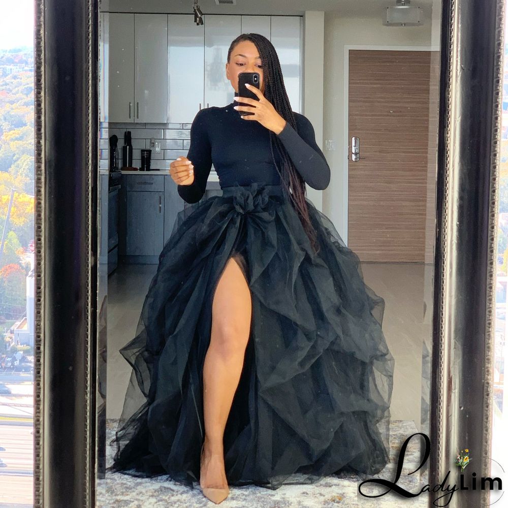 High Waist Elastic Casual Mesh Puffed Women's Skirt tutu Lady Tulle Skirt