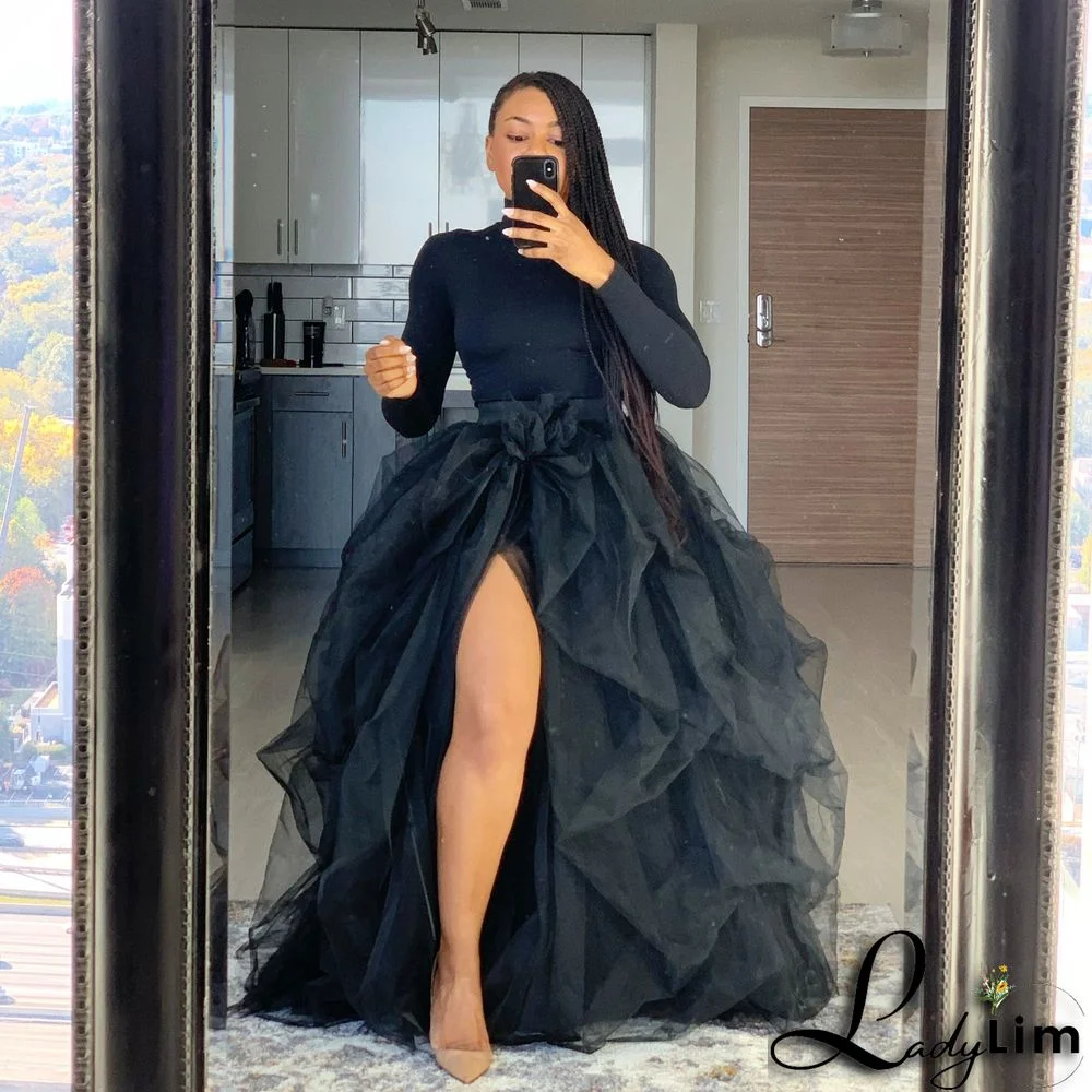 High Waist Elastic Casual Mesh Puffed Women's Skirt tutu Lady Tulle Skirt